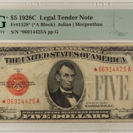 Legal Tender 1928-C $5 LEGAL TENDER RED SEAL, STAR, FR-1528*, PMG CHOICE VERY FINE 30 EPQ