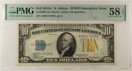 New Certified Coins 1934-A $10 SILVER CERTIFICATE, NORTH AFRICA, FR-2309, PMG CH. ALMOST UNC 58 EPQ