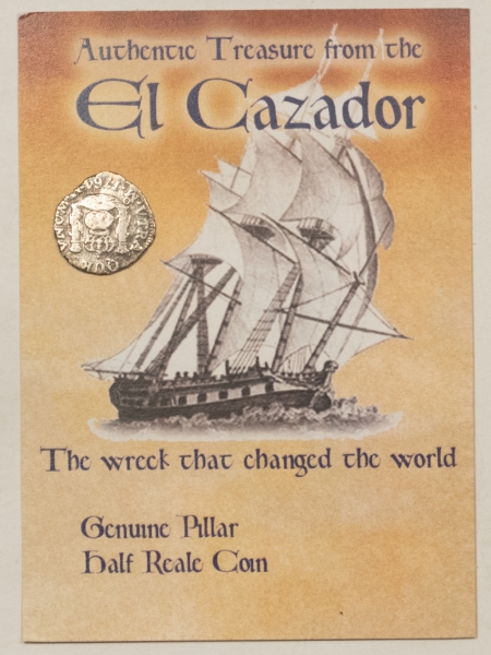 New Store Items 1764 FM MEXICO SILVER 1/2 REALE, AUTHENTIC PILLAR COIN FROM EL CAZADOR SHIPWRECK