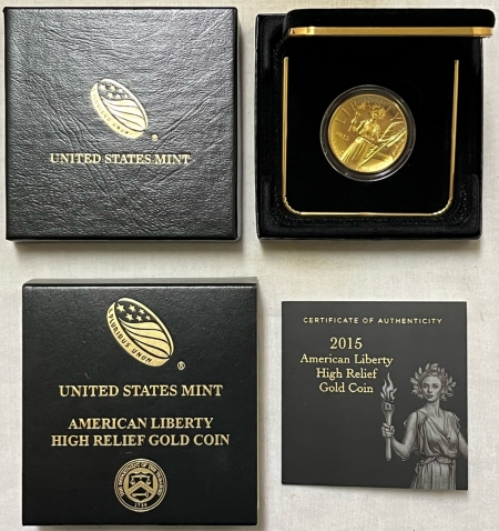 American Gold Eagles, Buffaloes, & Liberty Series 2015-W $100 GOLD AMERICAN LIBERTY HIGH RELIEF, 1 OZ – FRESH GEM BU W/ BOX/COA!