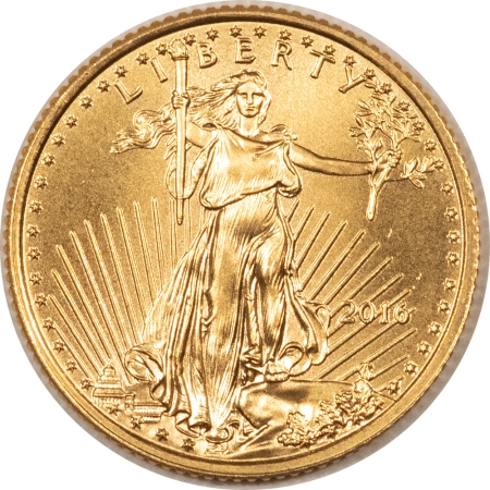 American Gold Eagles, Buffaloes, & Liberty Series 2016 $5 AMERICAN GOLD EAGLE, 1/10 OZ – GEM UNCIRCULATED!