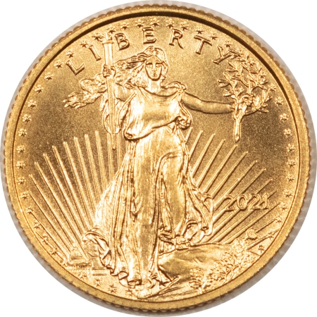 American Gold Eagles, Buffaloes, & Liberty Series 2021 TYPE 2 REVERSE $5 AMERICAN GOLD EAGLE, 1/10 OZ – GEM UNCIRCULATED!