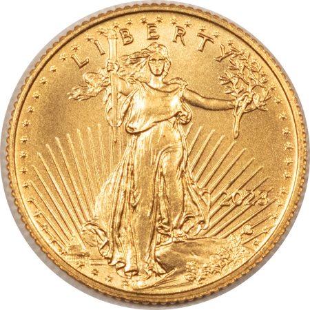 American Gold Eagles, Buffaloes, & Liberty Series 2023 TYPE 2 REVERSE $5 AMERICAN GOLD EAGLE, 1/10 OZ – GEM UNCIRCULATED!