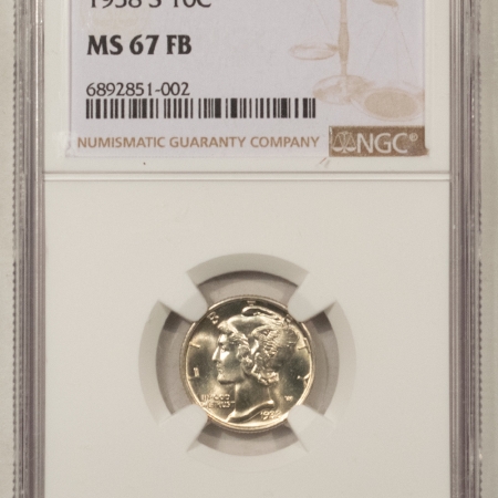 New Store Items 1938-S MERCURY DIME – NGC MS-67 FB, FRESH SUPERB WHITE!
