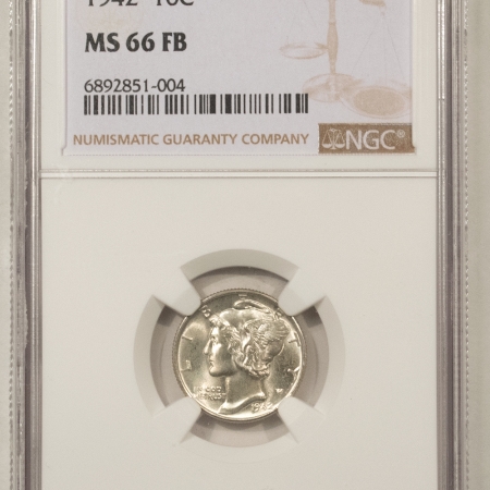 New Store Items 1942 MERCURY DIME – NGC MS-66 FB, FRESH WHITE & PQ!