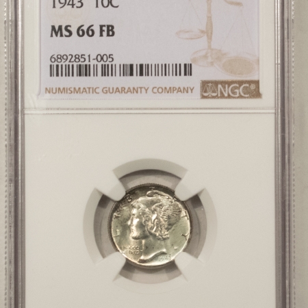 New Store Items 1943 MERCURY DIME – NGC MS-66 FB, PRETTY!