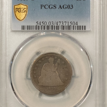 Liberty Seated Quarters 1859-S SEATED LIBERTY QUARTER – PCGS AG-3, RARE DATE! 80,000 MINTAGE!