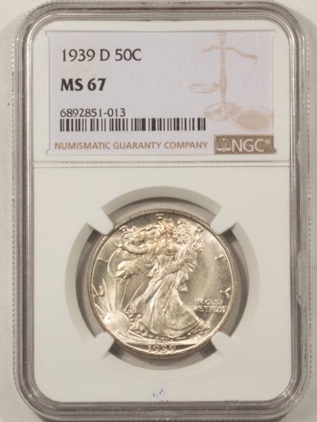 New Certified Coins 1939-D WALKING LIBERTY HALF DOLLAR – NGC MS-67, ORIGINAL WHITE SUPERB GEM!
