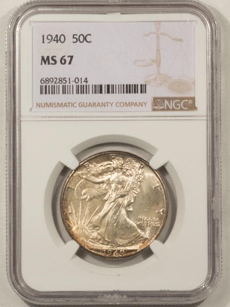 New Certified Coins 1940 WALKING LIBERTY HALF DOLLAR – NGC MS-67, ORIGINAL & PLEASING SUPERB GEM!