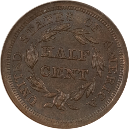 Braided Hair Half Cents 1857 BRAIDED HAIR HALF CENT – ANACS MS-62 BN, TOUGH DATE, OLD WHITE HOLDER