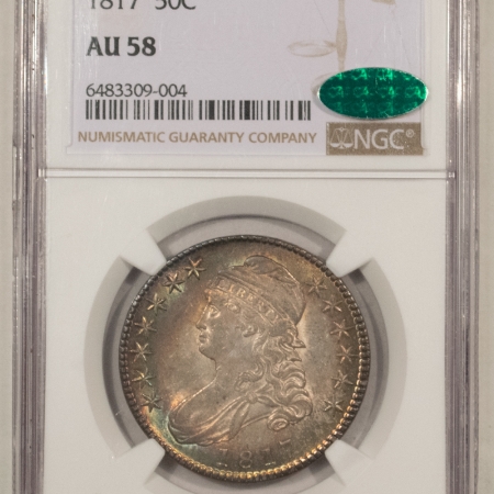 CAC Approved Coins 1817 CAPPED BUST HALF DOLLAR – NGC AU-58, CAC APPROVED, LOVELY ORIGINAL & TOUGH!