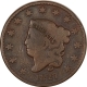Coronet Head Large Cents 1827 CORONET LARGE CENT – PLEASING CIRCULATED EXAMPLE! REVERSE RIM BRUISE!