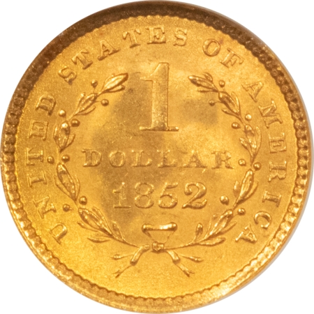 $1 1852 $1 GOLD DOLLAR, TYPE 1 – NGC MS-65, FATTIE HOLDER, GEM!