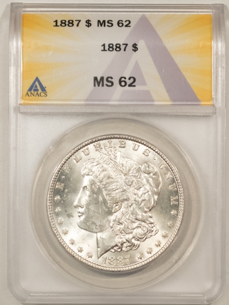 Morgan Dollars 1887 MORGAN DOLLAR – ANACS MS-62, WHITE!