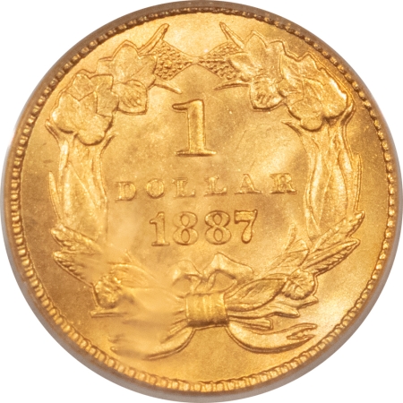 $1 1887 $1 GOLD DOLLAR – PCGS MS-65, PREMIUM QUALITY! MINTAGE 7500!