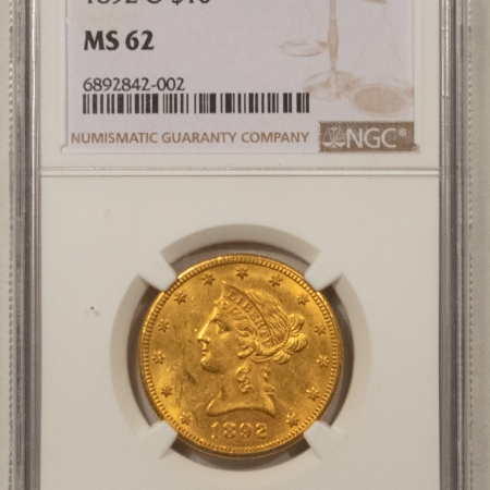 $10 1892-O $10 LIBERTY GOLD – NGC MS-62, LUSTROUS & ORIGINAL!