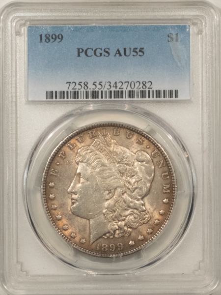Morgan Dollars 1899 MORGAN DOLLAR – PCGS AU-55, LOW MINTAGE KEY-DATE!, PLEASING ORIGINAL
