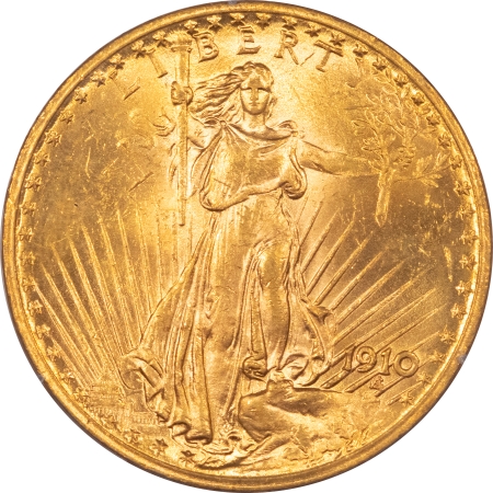 $20 1910 $20 ST GAUDENS GOLD – PCGS MS-62, RATTLER & PREMIUM QUALITY!