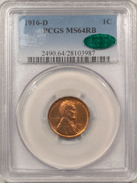 CAC Approved Coins 1916-D LINCOLN CENT – PCGS MS-64 RB, ORIGINAL, PREMIUM QUALITY & CAC APPROVED!