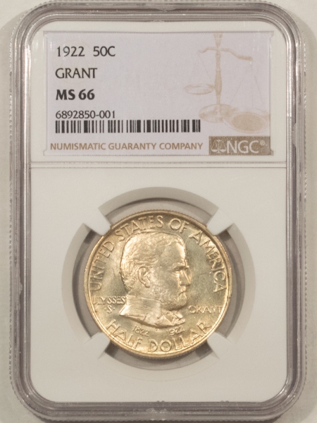 New Certified Coins 1922 GRANT COMMEMORATIVE HALF DOLLAR – NGC MS-66, FRESH & FLASHY SURFACES, NICE!