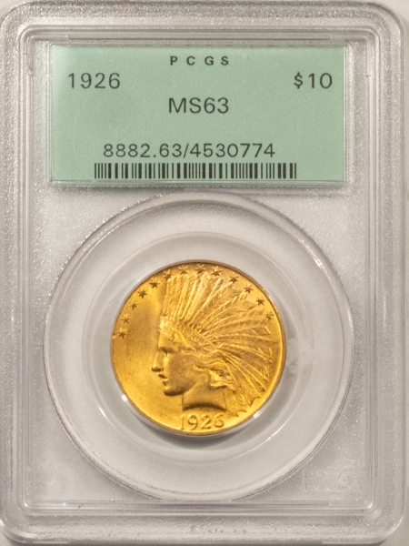 $10 1926 $10 INDIAN GOLD – PCGS MS-63, OLD GREEN HOLDER & PREMIUM QUALITY!