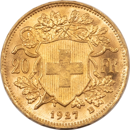 Bullion 1927B 20 FRANCS GOLD SWITZERLAND, KM-35.1, .1867 AGW – UNCIRCULATED!