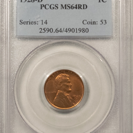 Lincoln Cents (Wheat) 1928-D LINCOLN CENT – PCGS MS-64 RD, SCARCE IN RED!