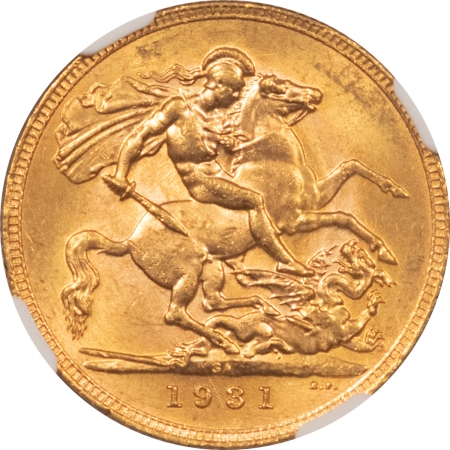 New Certified Coins 1931-SA, SOUTH AFRICA GOLD SOVEREIGN, NGC MS-63, .2354 AGW, FRESH LUSTROUS COIN!