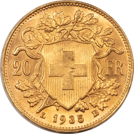 Bullion 1935 L-B 20 FRANCS GOLD SWITZERLAND, KM-35.1, .1867 AGW – UNCIRCULATED!
