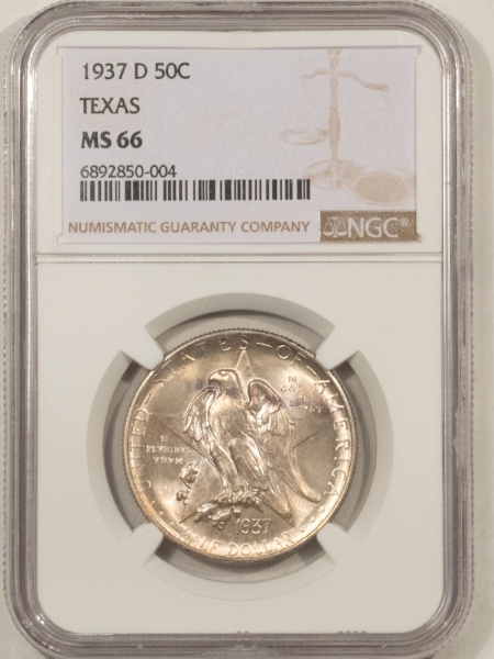 New Certified Coins 1937-D TEXAS COMMEMORATIVE HALF DOLLAR – NGC MS-66, PRETTY