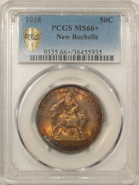 New Certified Coins 1938 NEW ROCHELLE COMMEMORATIVE HALF DOLLAR – PCGS MS-66+ DEEP TONED GEM!