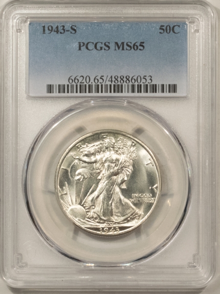 New Certified Coins 1943-S WALKING LIBERTY HALF DOLLAR – PCGS MS-65, BLAST WHITE!