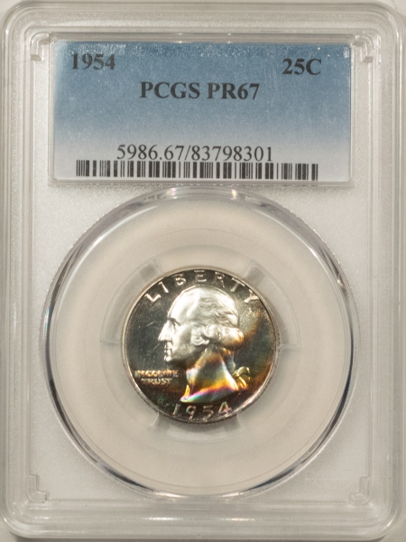 New Certified Coins 1954 PROOF WASHINGTON QUARTER – PCGS PR-67, SUPERB W/ STUNNING COLOR!