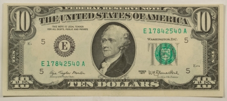 New Store Items 1977 $10 FEDERAL RESERVE NOTE, FR-2023E, CRISP CHOICE UNCIRCULATED