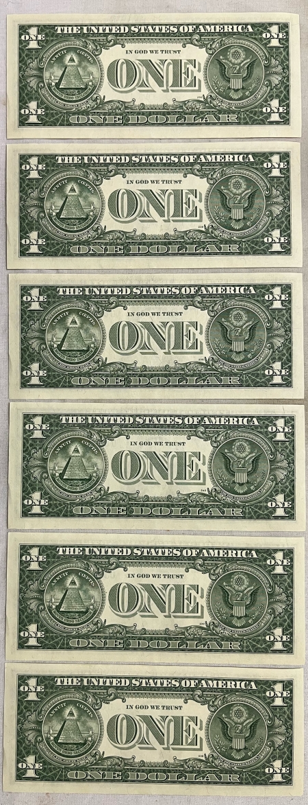 New Store Items 1981 $1 FEDERAL RESERVE NOTE, LOT OF 6 CONSECUTIVE NOTES, FR-1911D – GEM CU!