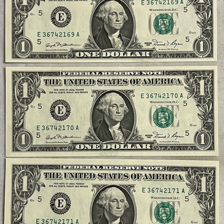 New Store Items 1981 $1 FEDERAL RESERVE NOTE, LOT OF 5 CONSECUTIVE NOTES, FR-1911E – GEM CU!
