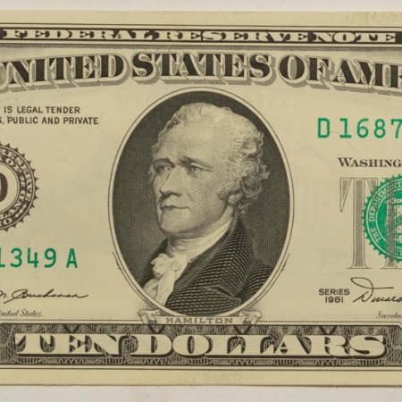 New Store Items 1981 $10 FEDERAL RESERVE NOTE, FR-2025D, CRISP UNCIRCULATED