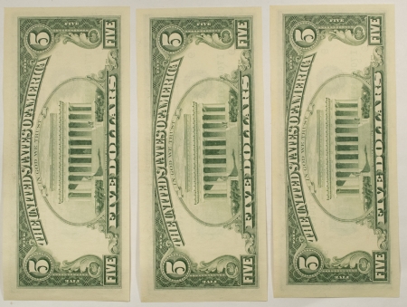 Small Federal Reserve Notes 1985 $5 FRN NOTES, FR-1979I, MINNEAPOLIS, KEY DISTRICT 3 CONSEC NOTES – GEM UNC!