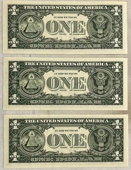 New Store Items 1988 $1 FEDERAL RESERVE NOTE, LOT OF 3 CONSECUTIVE NOTES, FR-1914D – GEM CU!