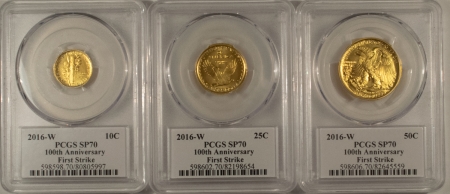 Modern Gold Commems 2016-W 100TH ANNIVERSARY GOLD 3 COIN SET 1/2, 1/4, 1/10OZ PCGS SP70 FIRST STRIKE