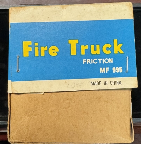 ca 1970 LARGE TINPLATE LITHO FRICTION CHINESE FIRE TRUCK, NEAR-MINT/ORIGINAL BOX