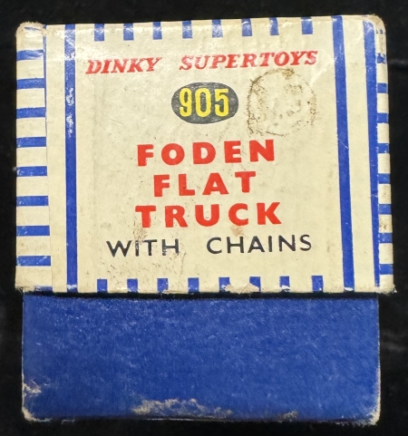 Dinky DINKY SUPERTOYS #905 FODEN FLAT TRUCK WITH CHAINS, VG MODEL W/ EXC STRIPED BOX!