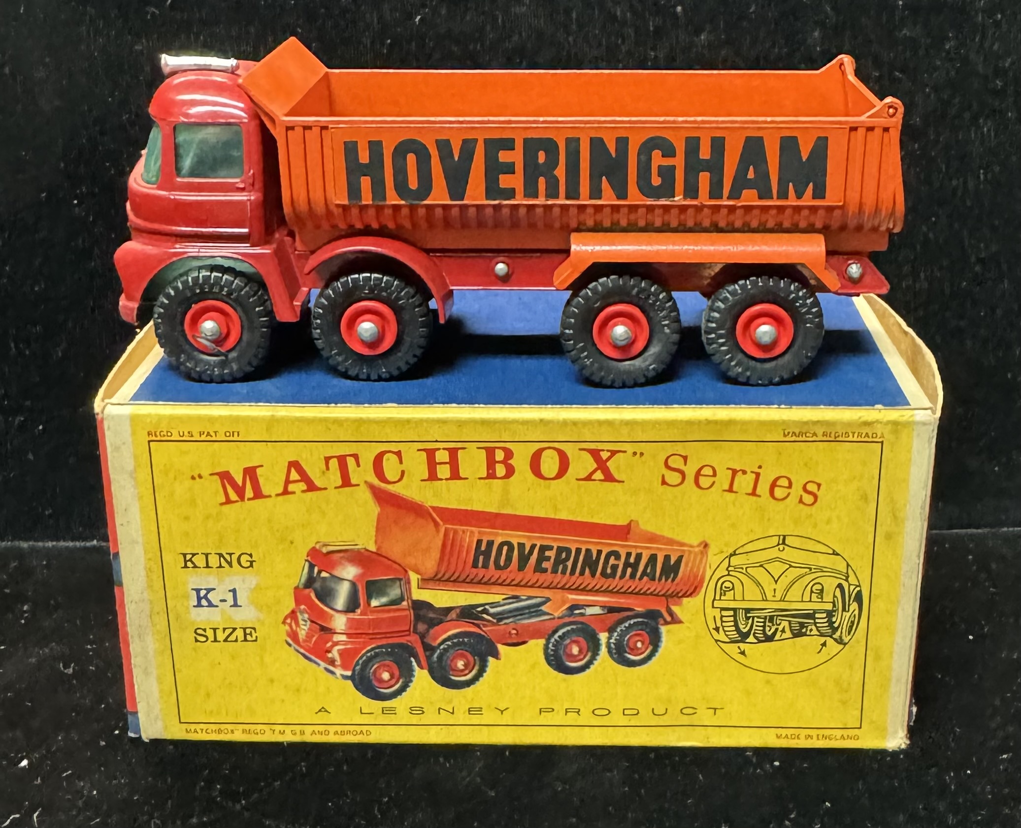 MATCHBOX KING SIZE #K-1 FODEN HOVERINGHAM 8 WHEEL TIPPER TRUCK, near-MINT/VG BOX