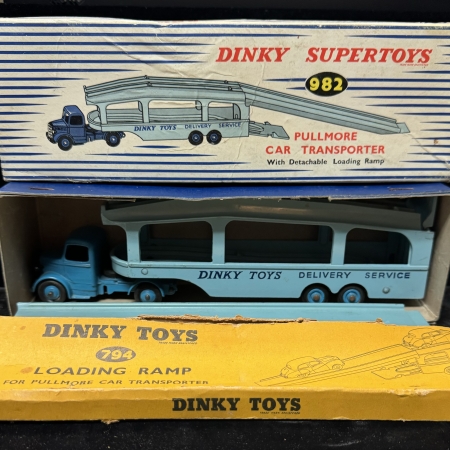 New Store Items DINKY #982 PULLMORE CAR TRANSPORTER W/ 794 LOADING RAMP, VG+/EXC, ORIGINAL BOXES