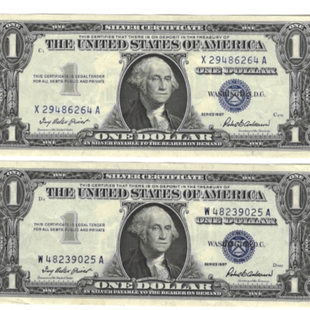 New Store Items 1957 $1 SILVER CERTIFICATE 4 PIECE LOT, FR-1619, AU-CU-NICE NOTES!