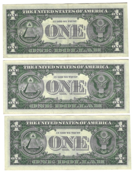New Store Items 1957 $1 SILVER CERTIFICATE LOT OF 5 NOTES, XF-AU/CU, FR-1619; NICE LOT!