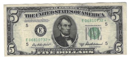 New Store Items 1950-B $5 FEDERAL RESERVE NOTE, RICHMOND, STAR NOTE, FR-1963E*, NICE XF!
