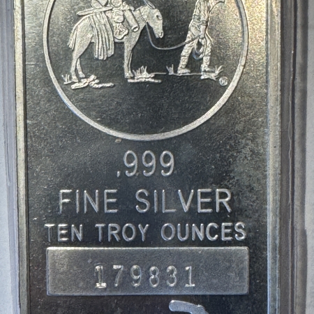 New Store Items 10 OZ .999 FINE SILVER BARS, STRUCK SILVERTOWNE PROSPECTOR, W/ SERIAL NUMBERS