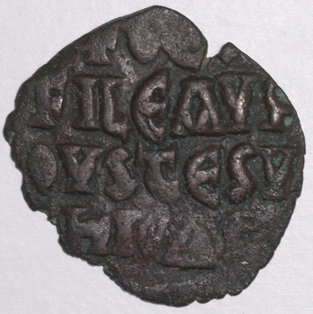 Ancient Coins THEOPHILUS 829-842 AD, AE FOLLIS, UNCERTAIN PROVINCIAL MINT, S-1685, VF