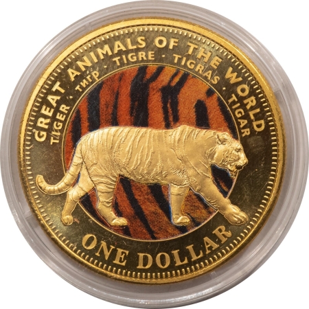 New Store Items 2009 FIJI $1 GREAT ANIMALS OF THE WORLD TIGER KM-144 GILT PL BU IN CAPSULE